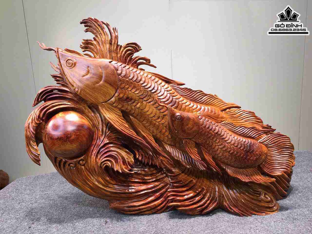 Tượng Cá Kim Long Gỗ Hương Việt 1