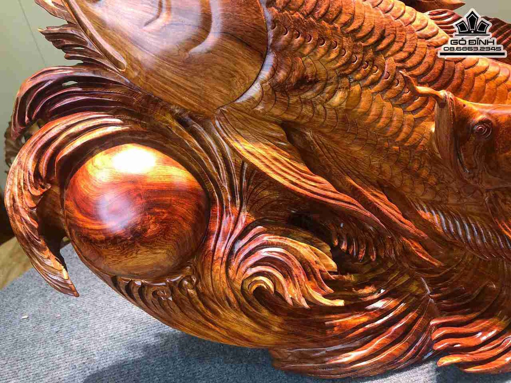 Tượng Cá Kim Long Gỗ Hương Việt 4