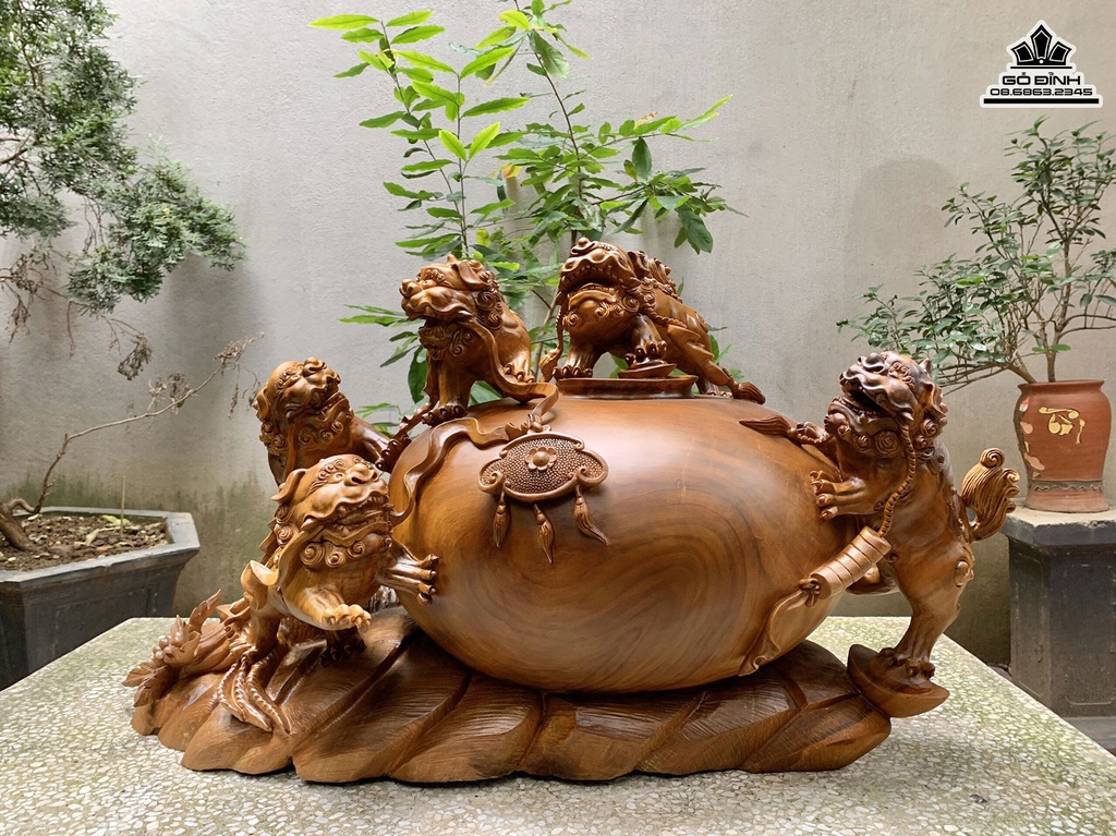 Tượng Ngũ Nghê Gỗ Bách Xanh Cao 50 Ngang 86 Sâu 56 (cm) 1