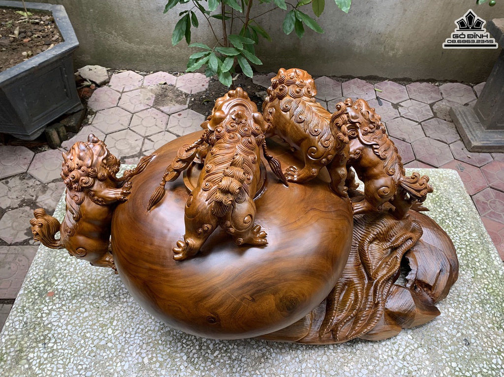 Tượng Ngũ Nghê Gỗ Bách Xanh Cao 50 Ngang 86 Sâu 56 (cm) 4