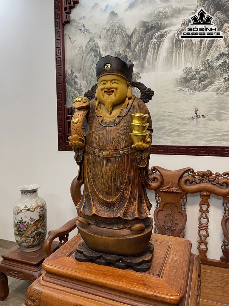 Tượng Thần Tài Gỗ Pơ Mu Cao 68 Ngang 28 Sâu 18 (cm) 0