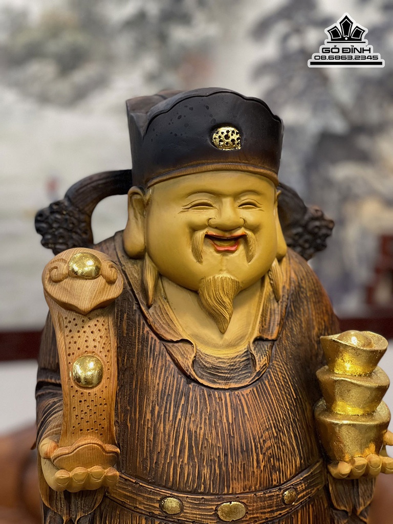 Tượng Thần Tài Gỗ Pơ Mu Cao 68 Ngang 28 Sâu 18 (cm) 1