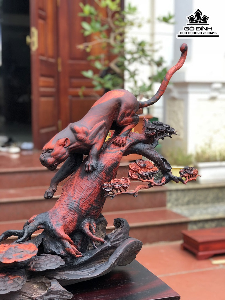 Tượng Báo Săn Mồi Gỗ Trắc Cao 56 Ngang 93 Sâu 30 Cả Kỷ 76 (cm) 0