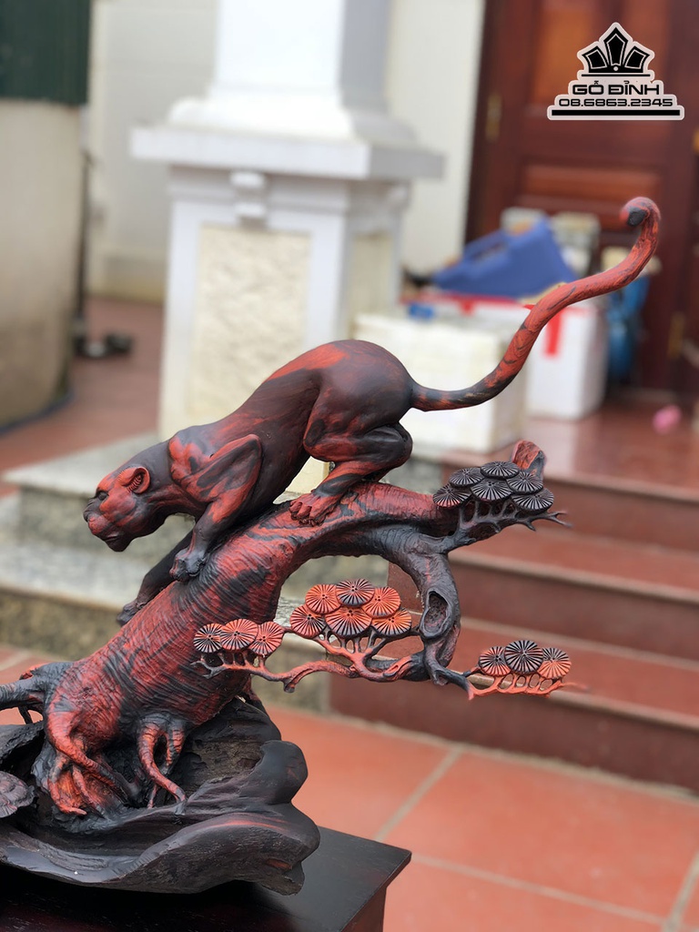 Tượng Báo Săn Mồi Gỗ Trắc Cao 56 Ngang 93 Sâu 30 Cả Kỷ 76 (cm) 3