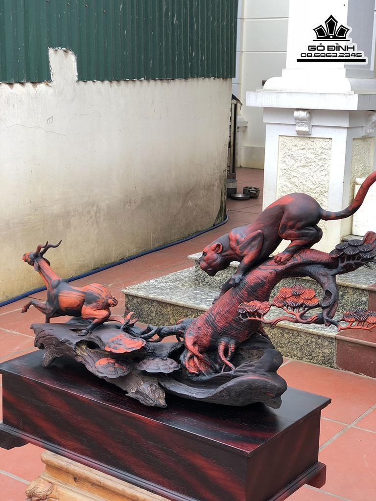 Tượng Báo Săn Mồi Gỗ Trắc Cao 56 Ngang 93 Sâu 30 Cả Kỷ 76 (cm) 4