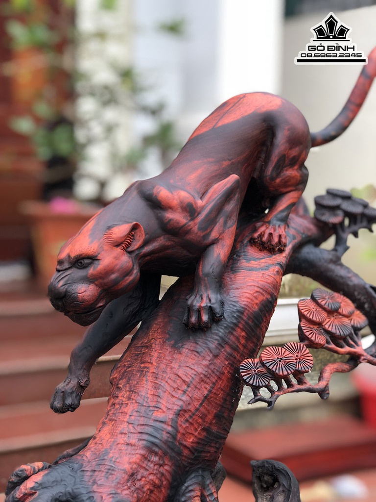 Tượng Báo Săn Mồi Gỗ Trắc Cao 56 Ngang 93 Sâu 30 Cả Kỷ 76 (cm) 5