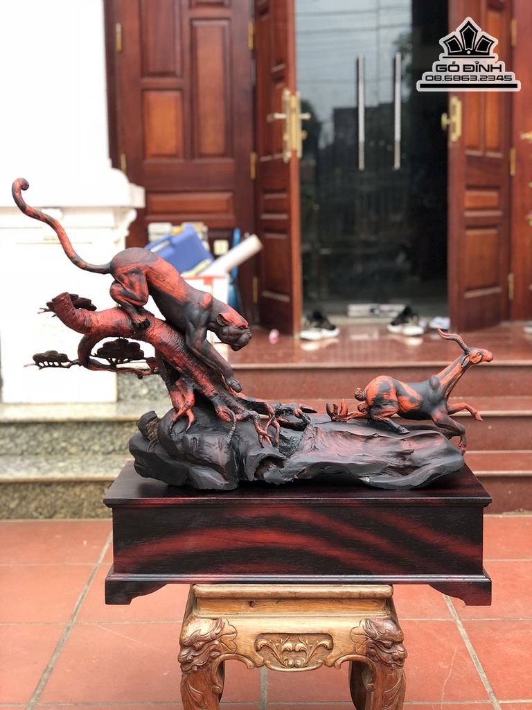 Tượng Báo Săn Mồi Gỗ Trắc Cao 56 Ngang 93 Sâu 30 Cả Kỷ 76 (cm) 6