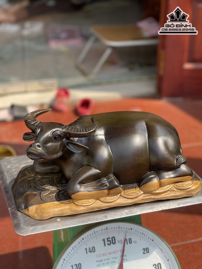 Tượng Trâu Gỗ Mun Hoa Cao 18 Ngang 40 Sâu 20 (cm) 0