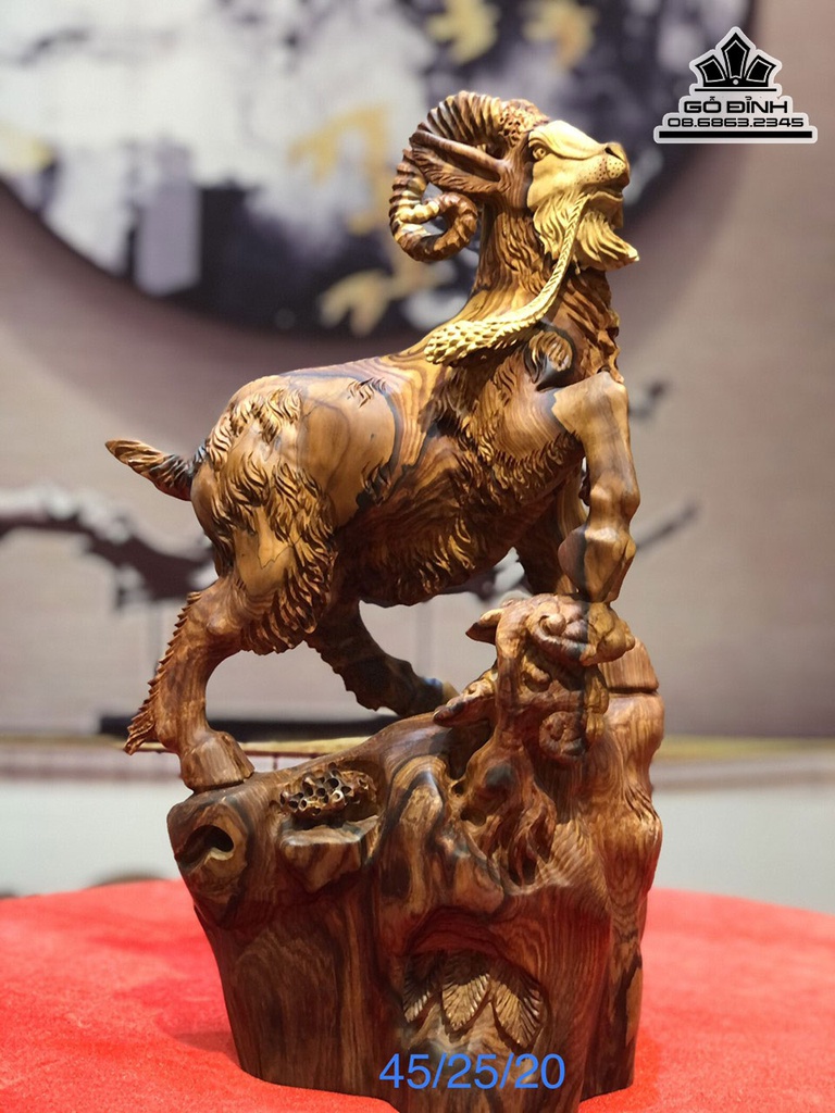 Tượng Dê Tài Lộc (Nhất Dương) Gỗ Cẩm Cao 45 Ngang 25 Sâu 20 (cm) 2