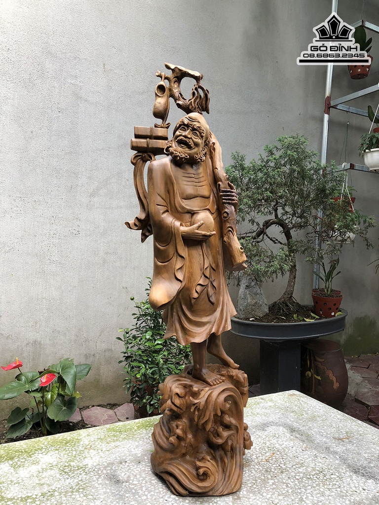Tượng Đạt Ma Sư Tổ Giáo Hóa Gỗ Bách Xanh Cao 105 Ngang 32 Sâu 25 (cm) 1