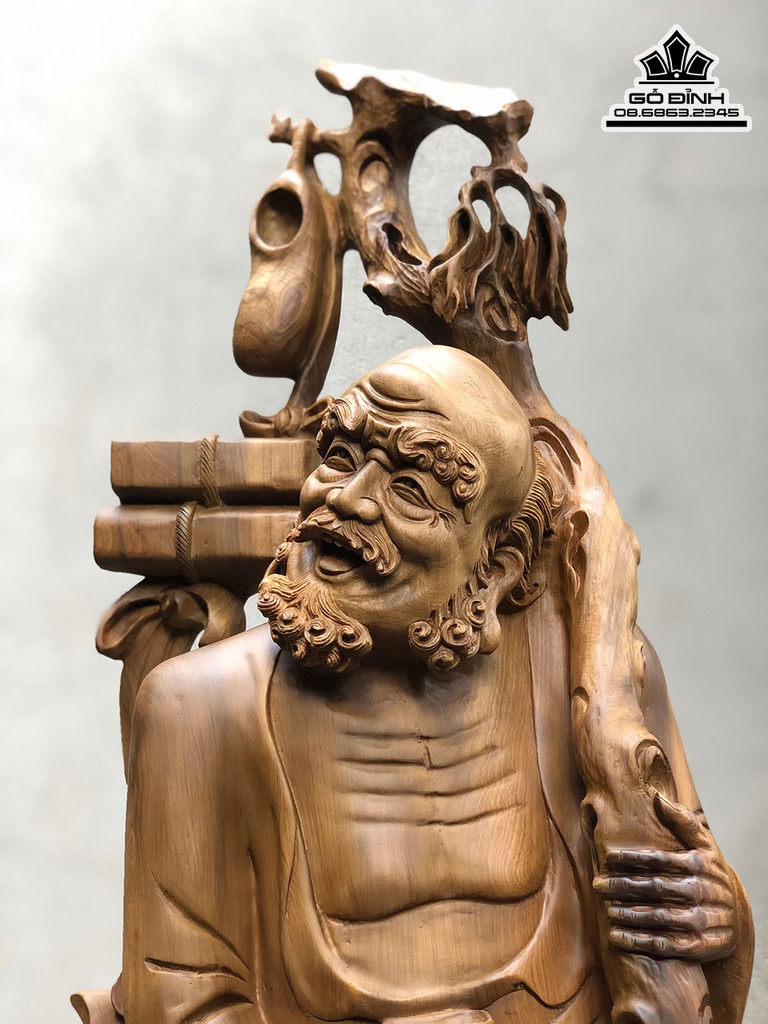 Tượng Đạt Ma Sư Tổ Giáo Hóa Gỗ Bách Xanh Cao 105 Ngang 32 Sâu 25 (cm) 3