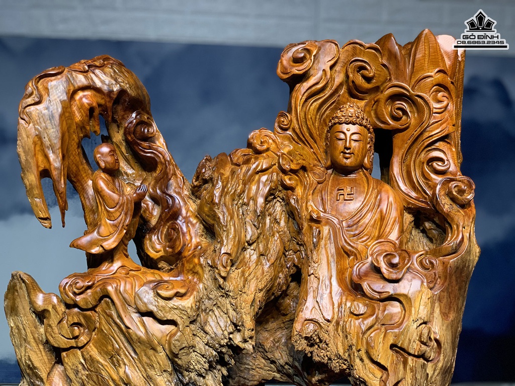 Tượng Nhất Tâm Bái Phật Gỗ Hương Việt Cao 78 Ngang 52 Sâu 20 (cm) 1