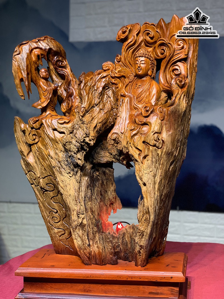 Tượng Nhất Tâm Bái Phật Gỗ Hương Việt Cao 78 Ngang 52 Sâu 20 (cm) 3