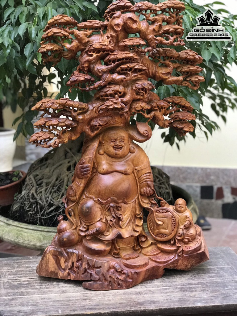 Tượng Phật Di Lặc Đứng Gốc Tùng Gỗ Hương Cao 91 Ngang 63 Sâu 25 (cm) 2