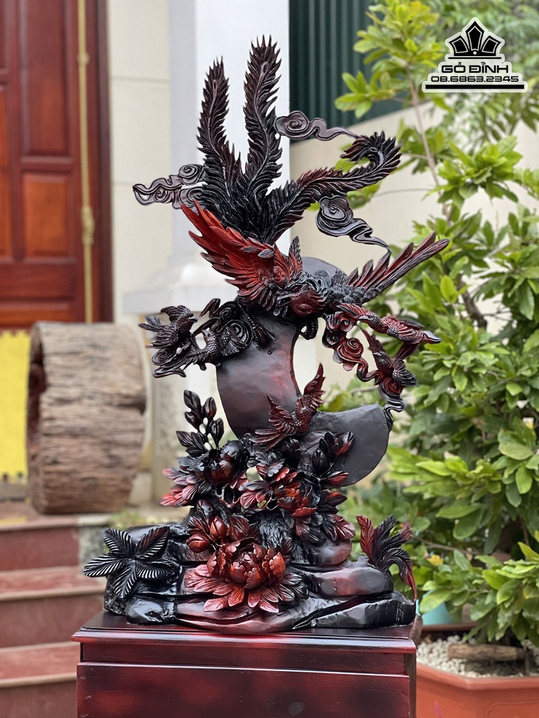 Tượng Phương Hoàng Lửa Gỗ Trắc Cao 108 Ngang 48 Sâu 23 (cm) 0