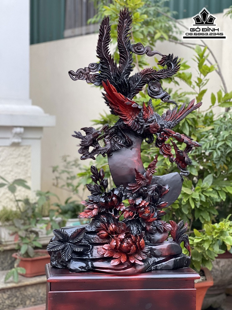 Tượng Phương Hoàng Lửa Gỗ Trắc Cao 108 Ngang 48 Sâu 23 (cm) 1