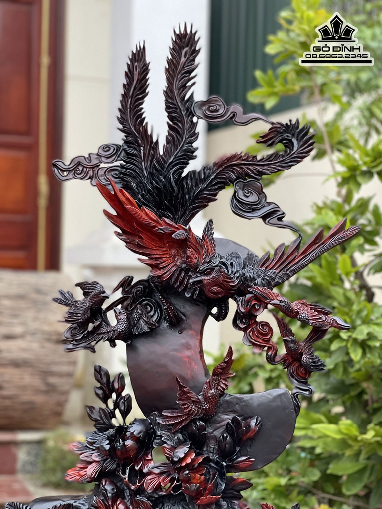 Tượng Phương Hoàng Lửa Gỗ Trắc Cao 108 Ngang 48 Sâu 23 (cm) 2