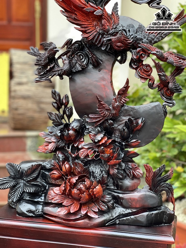 Tượng Phương Hoàng Lửa Gỗ Trắc Cao 108 Ngang 48 Sâu 23 (cm) 3