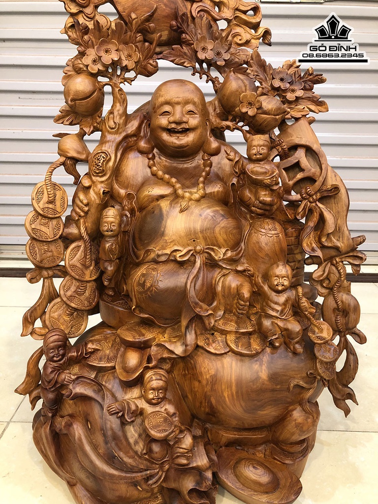 Tượng Phật Di lặc Vác Cành Đào Gỗ Hương Cao 90 Ngang 75 Sâu 50 (cm) 0