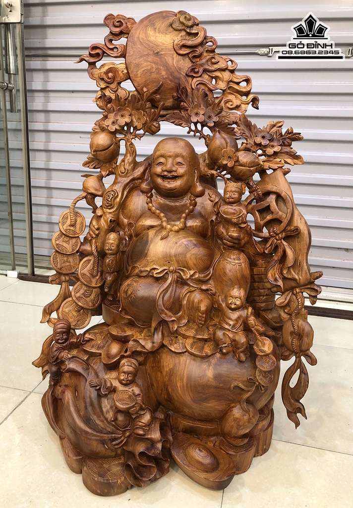 Tượng Phật Di lặc Vác Cành Đào Gỗ Hương Cao 90 Ngang 75 Sâu 50 (cm) 2