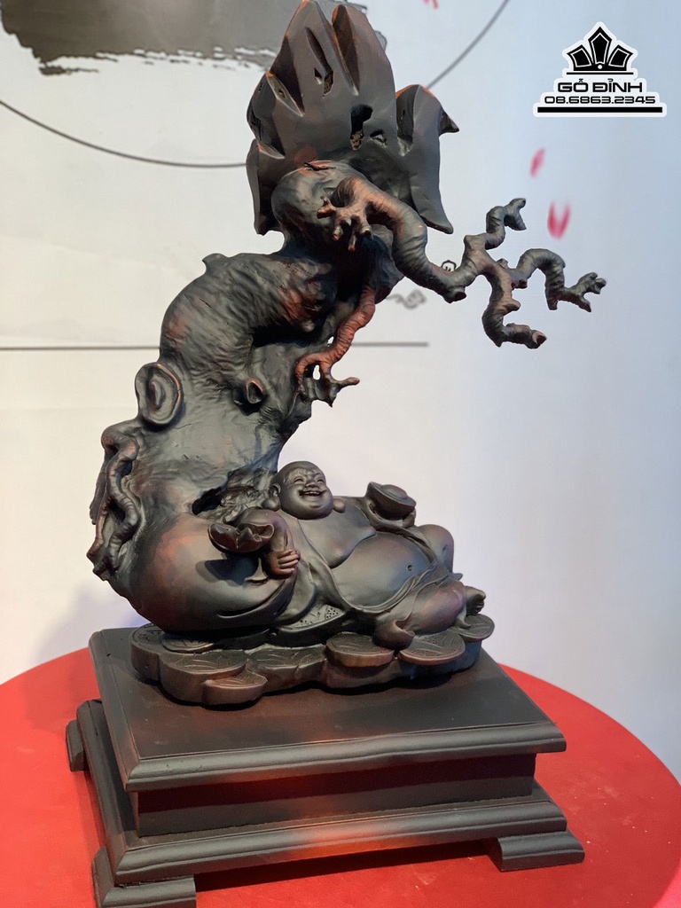 Tượng Phật Di Lặc Ngồi Cây Khô Gỗ Trắc Cao 46 Ngang 38 Sâu 17 (cm) 0