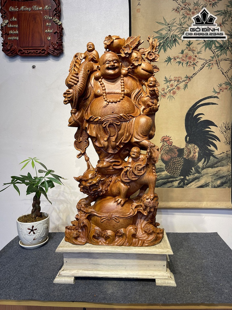 Tượng Phật Di Lặc Đứng Nghê Gỗ Hương Cao 73 Ngang 31 Sâu 14 (cm) 0