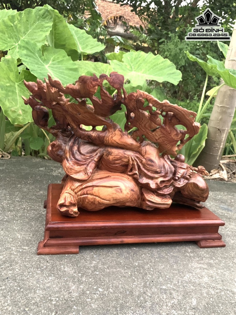 Tượng Phật Di Lặc Vác Cành Đào Gỗ Cẩm Chỉ Cao 30 Ngang 55 Sâu 30 (cm) 0