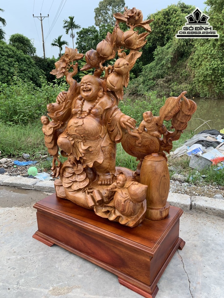 Tượng Phật Di lặc Vác Cành Đào Gỗ Hương Việt Cao 115 Ngang 75 Sâu 33 (cm) 1