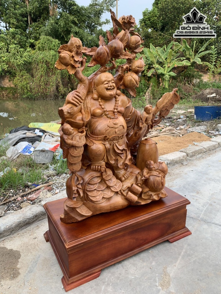 Tượng Phật Di lặc Vác Cành Đào Gỗ Hương Việt Cao 115 Ngang 75 Sâu 33 (cm) 2
