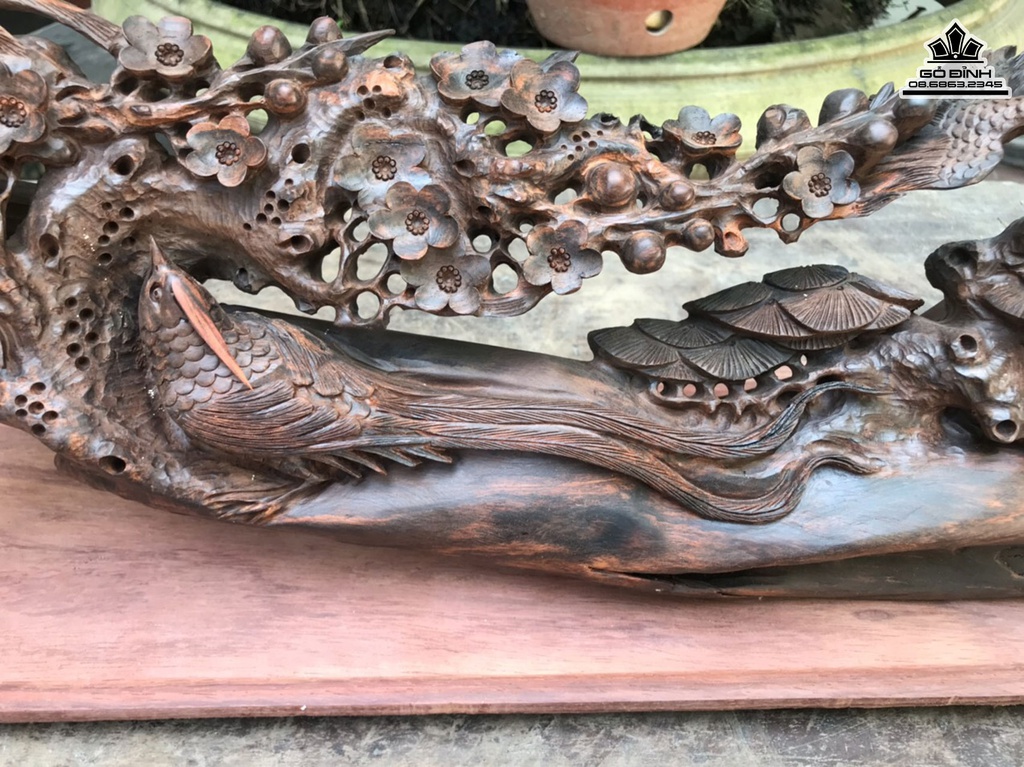 Cầu Chim Trĩ Gỗ Trắc Cao 25 Ngang 65 Sâu 14 Cả Kỷ 28 (cm) 3