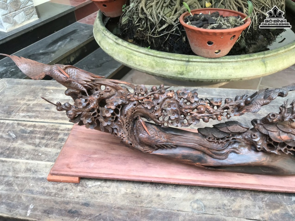 Cầu Chim Trĩ Gỗ Trắc Cao 25 Ngang 65 Sâu 14 Cả Kỷ 28 (cm) 5