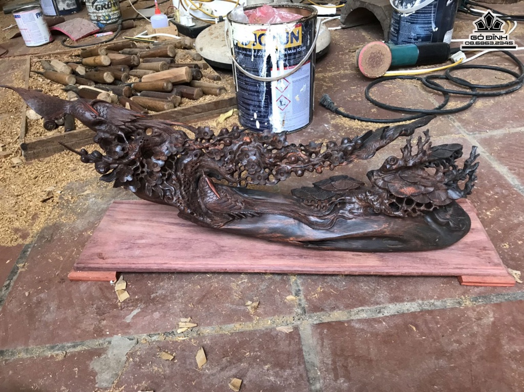 Cầu Chim Trĩ Gỗ Trắc Cao 25 Ngang 65 Sâu 14 Cả Kỷ 28 (cm) 7