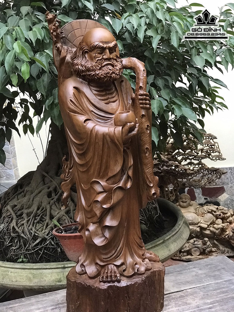 Tượng Đạt Ma Sư Tổ Giáo Hóa Gỗ Bách Xanh Cao 91 Ngang 30 Sâu 25 (cm) 3