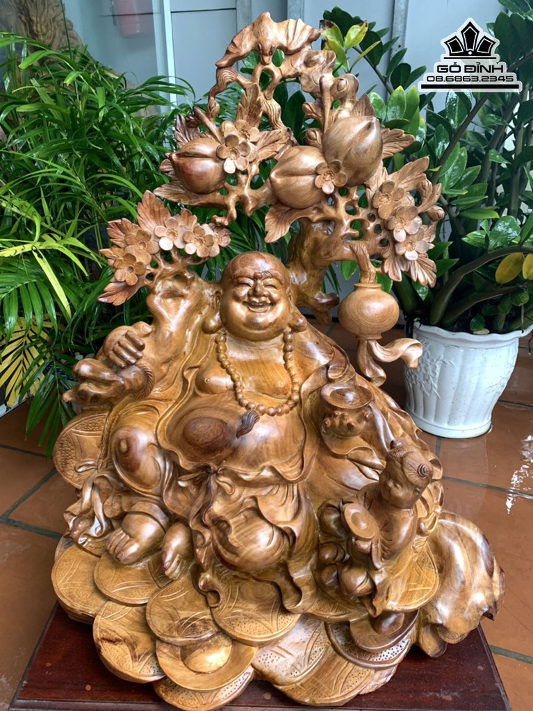 Tượng Phật Di Lặc Vác Cành Đào Gỗ Hương Việt Cao 86 Ngang 58 Sâu 42 Cả Kỷ 102 (cm) 0
