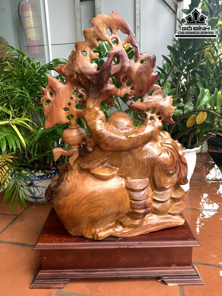 Tượng Phật Di Lặc Vác Cành Đào Gỗ Hương Việt Cao 86 Ngang 58 Sâu 42 Cả Kỷ 102 (cm) 2