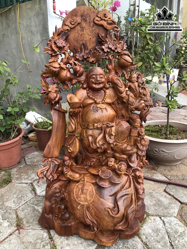 Tượng Phật Di Lặc Vác Cành Đào Gỗ Hương Cao 107 Ngang 65 Sâu 50 (cm) 1