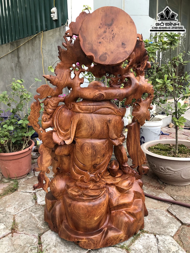 Tượng Phật Di Lặc Vác Cành Đào Gỗ Hương Cao 107 Ngang 65 Sâu 50 (cm) 2