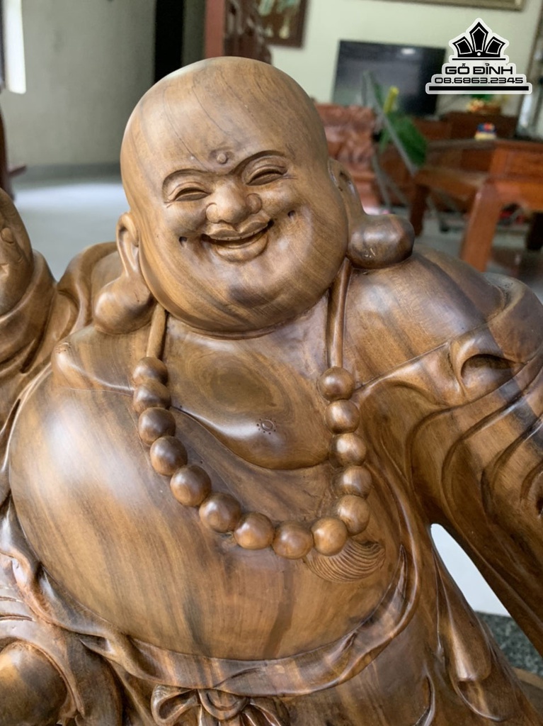 Tượng Phật Di Lặc Kéo Bao Tiền Gỗ Bách Xanh Cao 76 Ngang 48 Sâu 20 (cm) 0