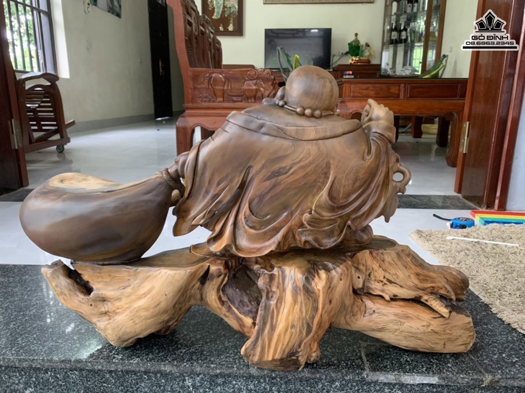 Tượng Phật Di Lặc Kéo Bao Tiền Gỗ Bách Xanh Cao 76 Ngang 48 Sâu 20 (cm) 6