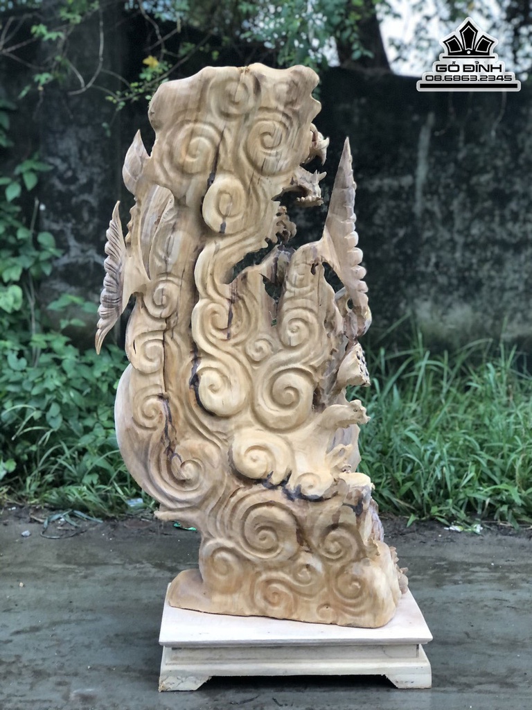 Tượng Cá Chép Hóa Rồng Gỗ Ngọc Am Cao 90 Ngang 43 Sâu 24 (cm) 0