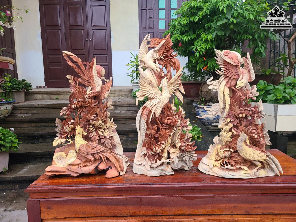 Tượng Song Điểu Uyên Ương Gỗ Hương Việt Cao 61 Ngang 38 Sâu 22 (cm) 0