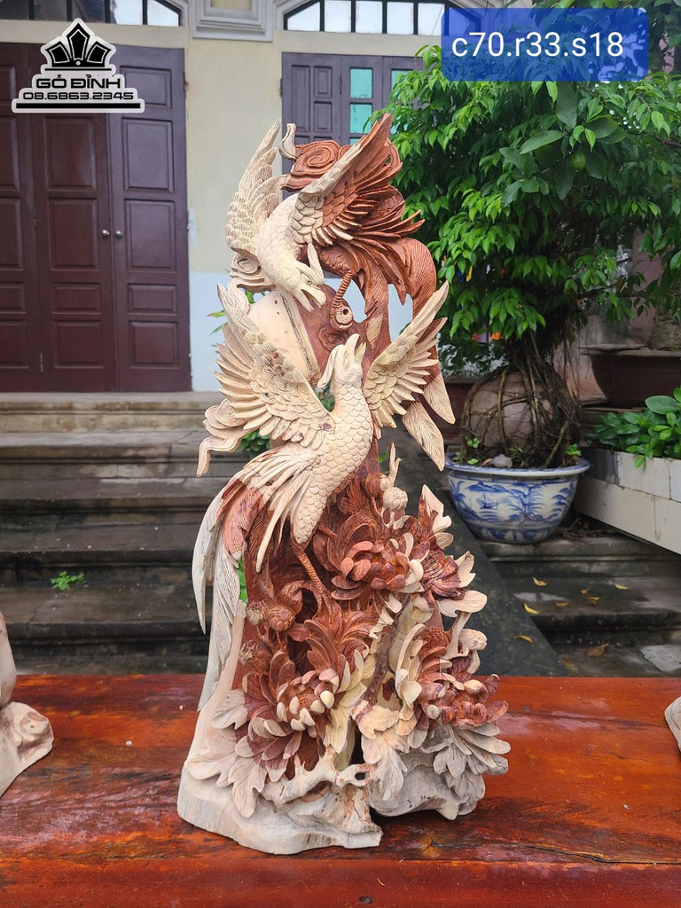 Tượng Song Điểu Uyên Ương Gỗ Hương Việt Cao 61 Ngang 38 Sâu 22 (cm) 2