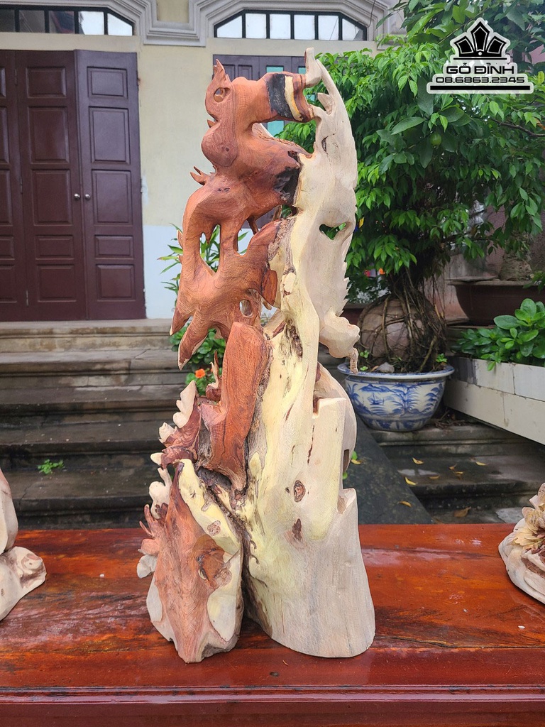 Tượng Song Điểu Uyên Ương Gỗ Hương Việt Cao 61 Ngang 38 Sâu 22 (cm) 5