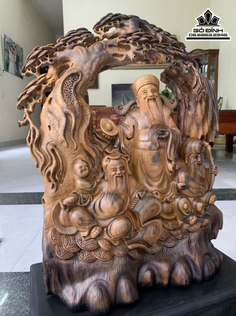 Tượng Phúc Lộc Thọ (Tam Đa) Gỗ Bách Xanh Cao 68 Ngang 48 Sâu 19 (cm) 4