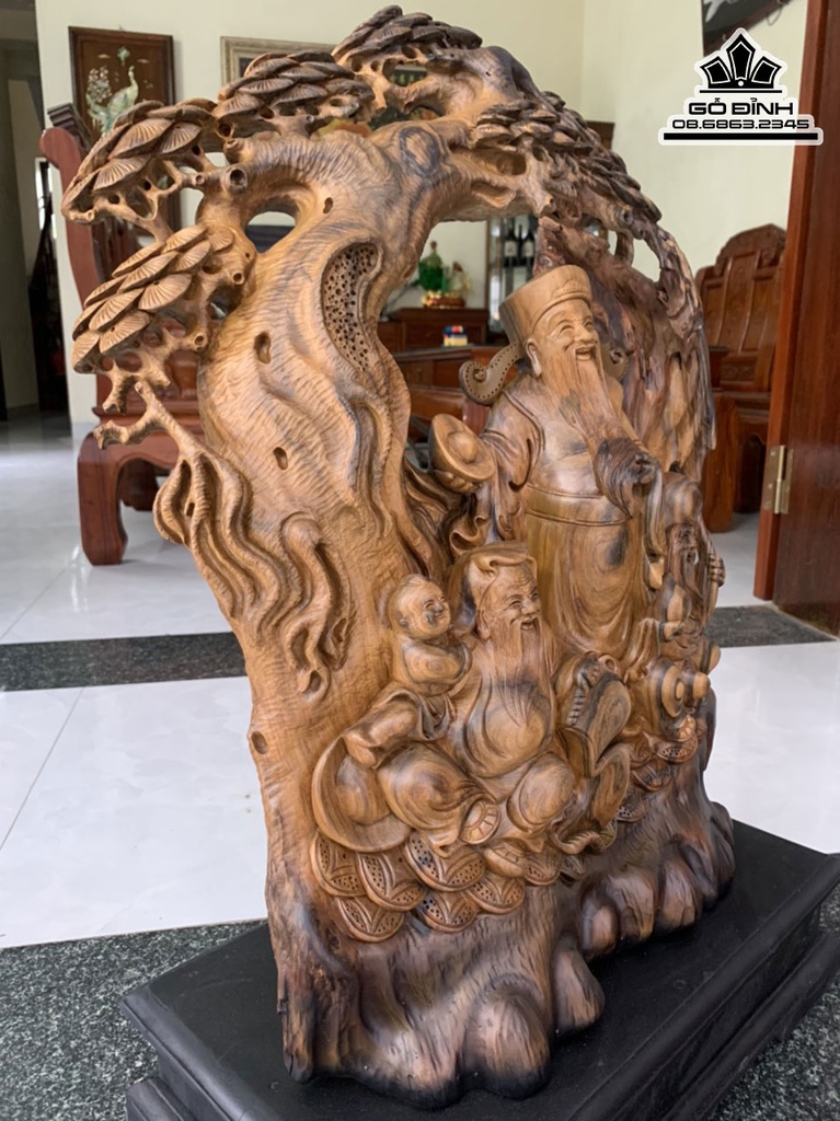 Tượng Phúc Lộc Thọ (Tam Đa) Gỗ Bách Xanh Cao 68 Ngang 48 Sâu 19 (cm) 5