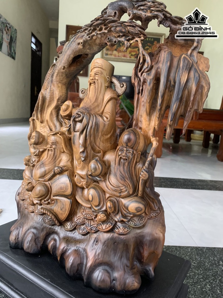 Tượng Phúc Lộc Thọ (Tam Đa) Gỗ Bách Xanh Cao 68 Ngang 48 Sâu 19 (cm) 7