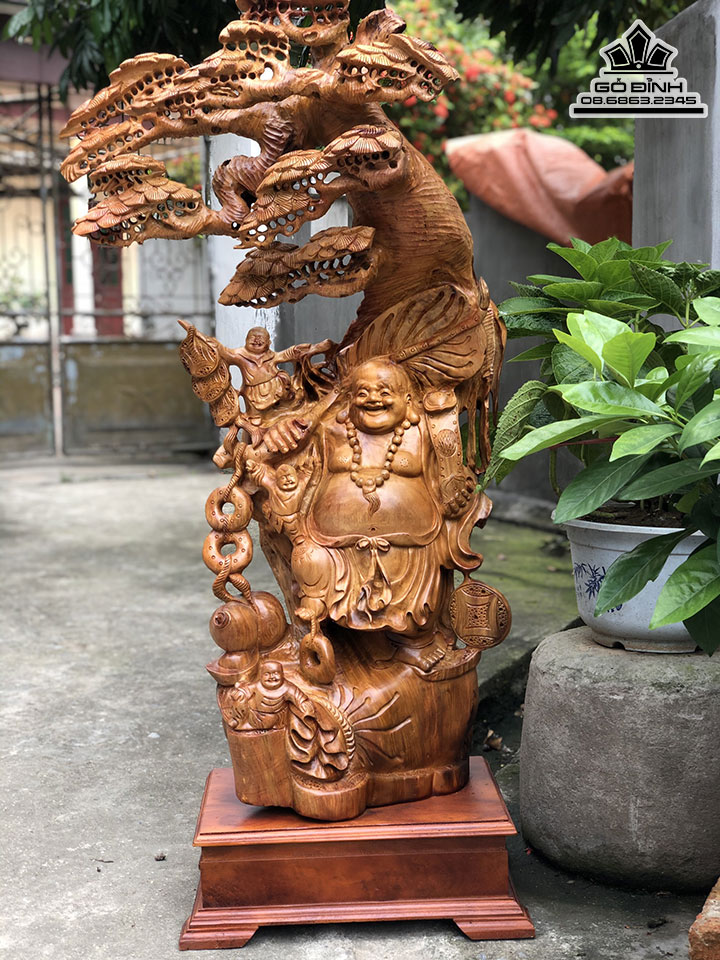 Tượng Phật Di Lặc Đứng Gốc Tùng Gỗ Hương Việt Cao 111 Ngang 60 Sâu 30 (cm) 1