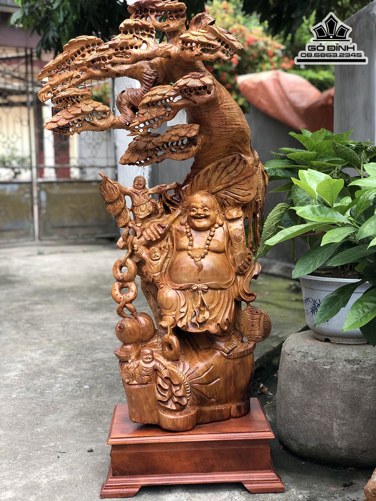 Tượng Phật Di Lặc Đứng Gốc Tùng Gỗ Hương Việt Cao 111 Ngang 60 Sâu 30 (cm) 5