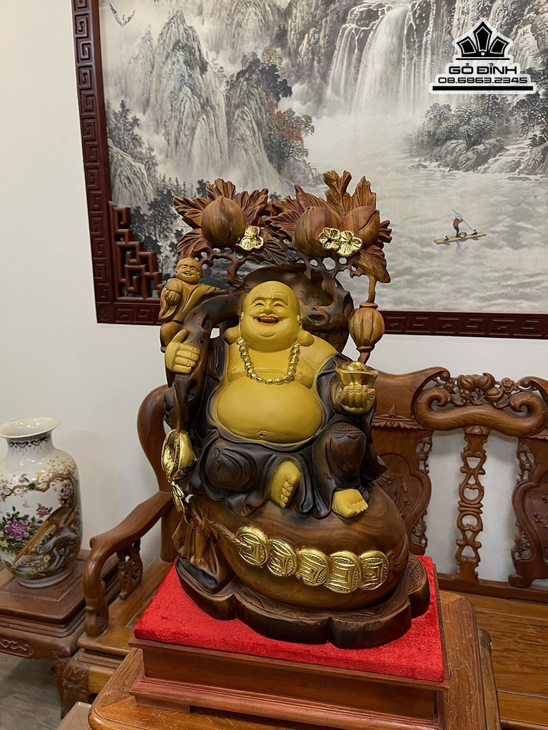 Tượng Phật Di Lặc Tài Lộc Gỗ Xá Xị (Gù Hương) Cao 52 Ngang 33 Sâu 23 (cm) 2