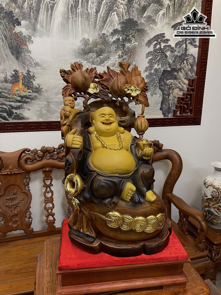 Tượng Phật Di Lặc Tài Lộc Gỗ Xá Xị (Gù Hương) Cao 52 Ngang 33 Sâu 23 (cm) 3